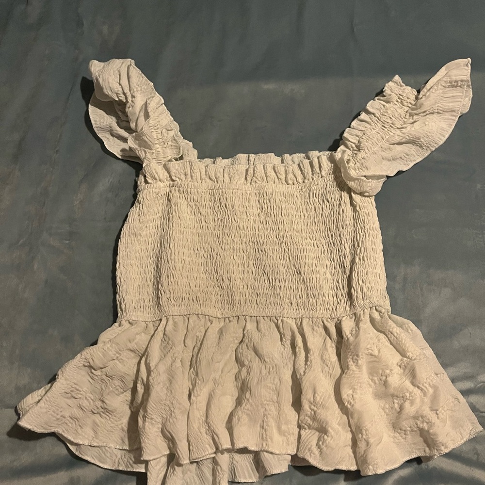 SHEIN Cream Ruffled Blouse